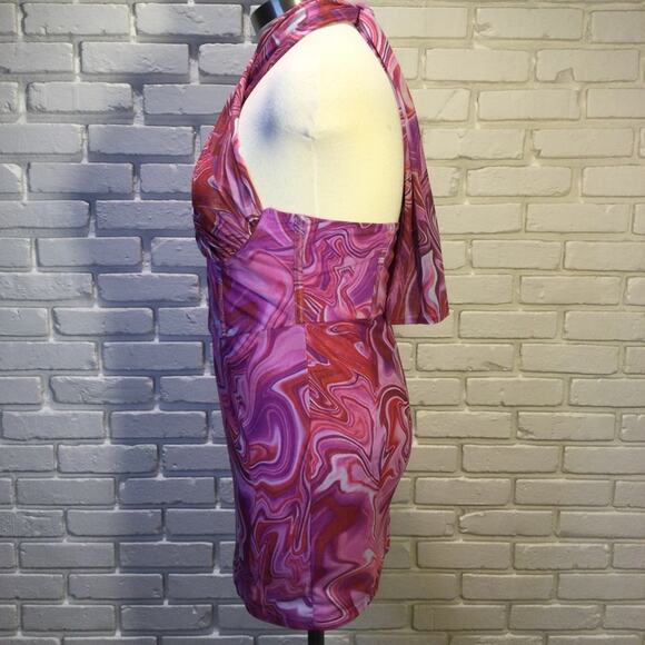 NWT Bardot Tie Dye Retro Halters Mesh Mini Dress 12 flaw note - Picture 8 of 11